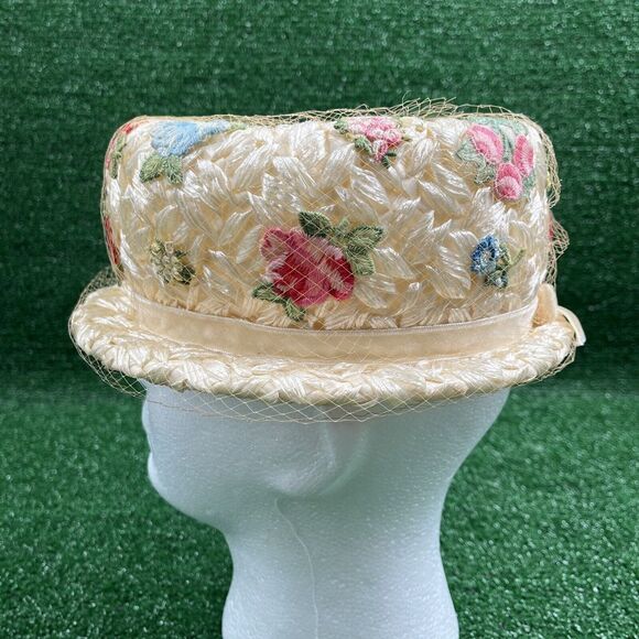 Womens Fancy Dress Derby Church‎ Ivory Floral Hat With Netting My Hats A Michele - Picture 5 of 10